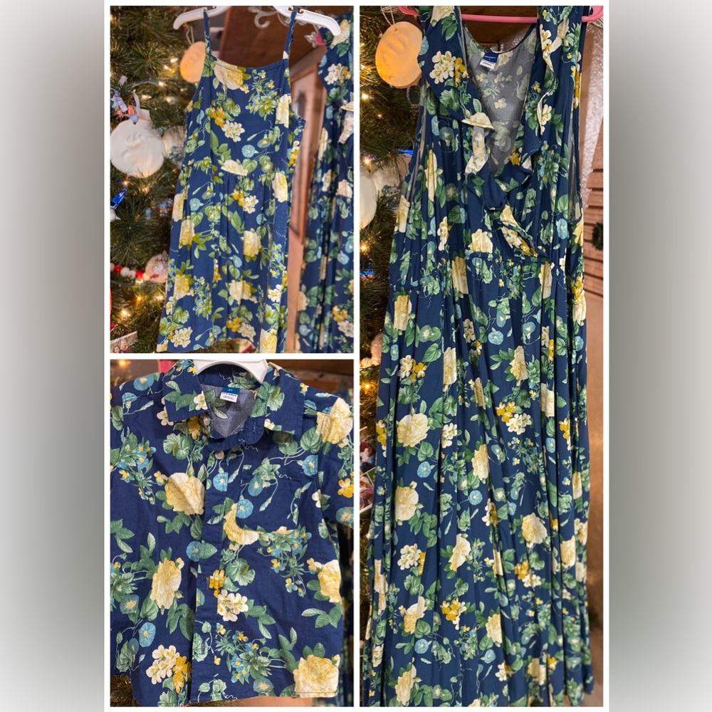 Old Navy blue floral dress plus matching for family